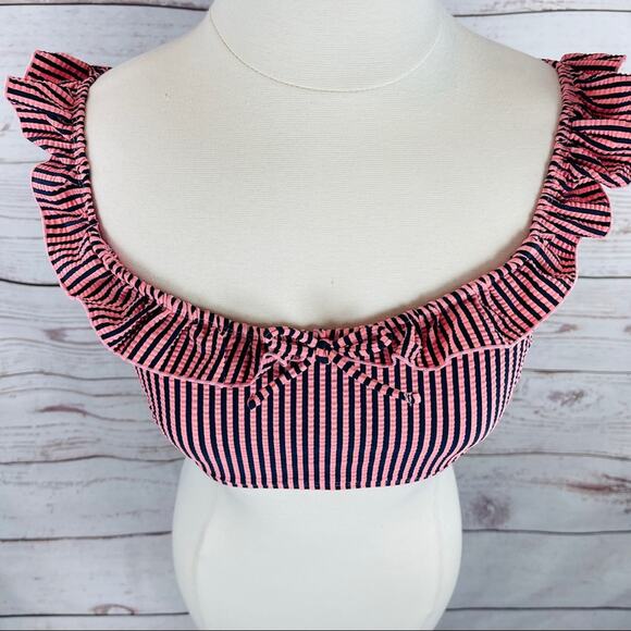 Xhilaration off shoulder ruffle navy pink top - Picture 4 of 11